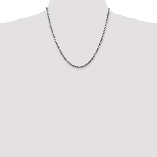 Cadena de Cuerda de Oro Blanco de 14K – 20 pulgadas y 3.5 mm con Cierre Tipo Langosta