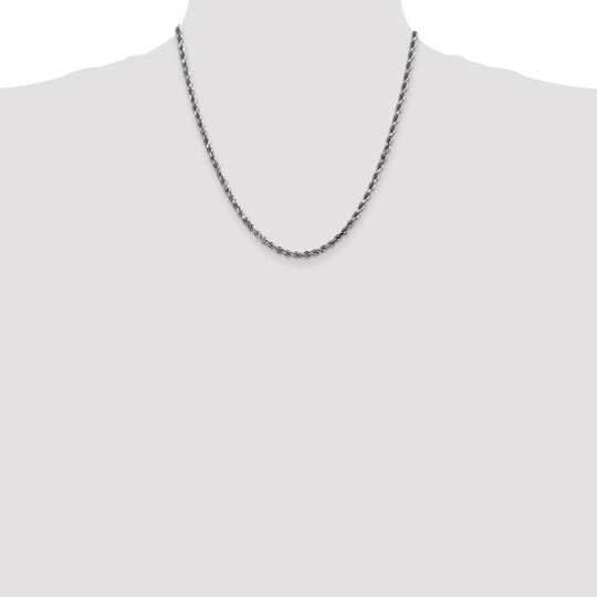 Cadena de Cuerda de Oro Blanco de 14K – 20 pulgadas y 3.5 mm con Cierre Tipo Langosta