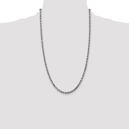 Cadena de Oro Blanco de 14K de 26 pulgadas con Corte Diamante, Tipo Cuerda con Cierre de Langosta
