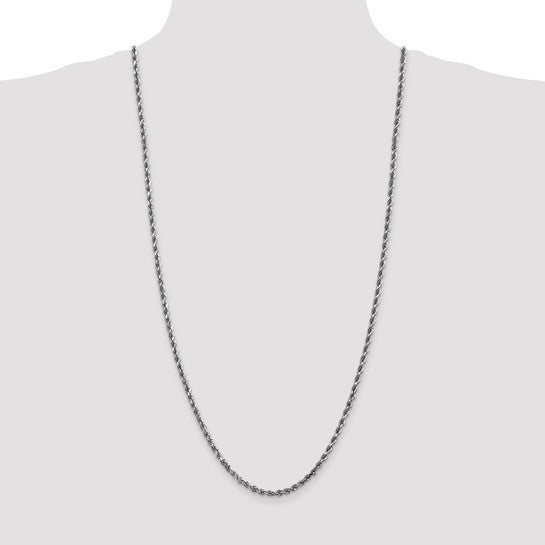 Cadena de Cuerda en Oro Blanco de 14K – 30 Pulgadas, 3.5 mm con Cierre Langosta