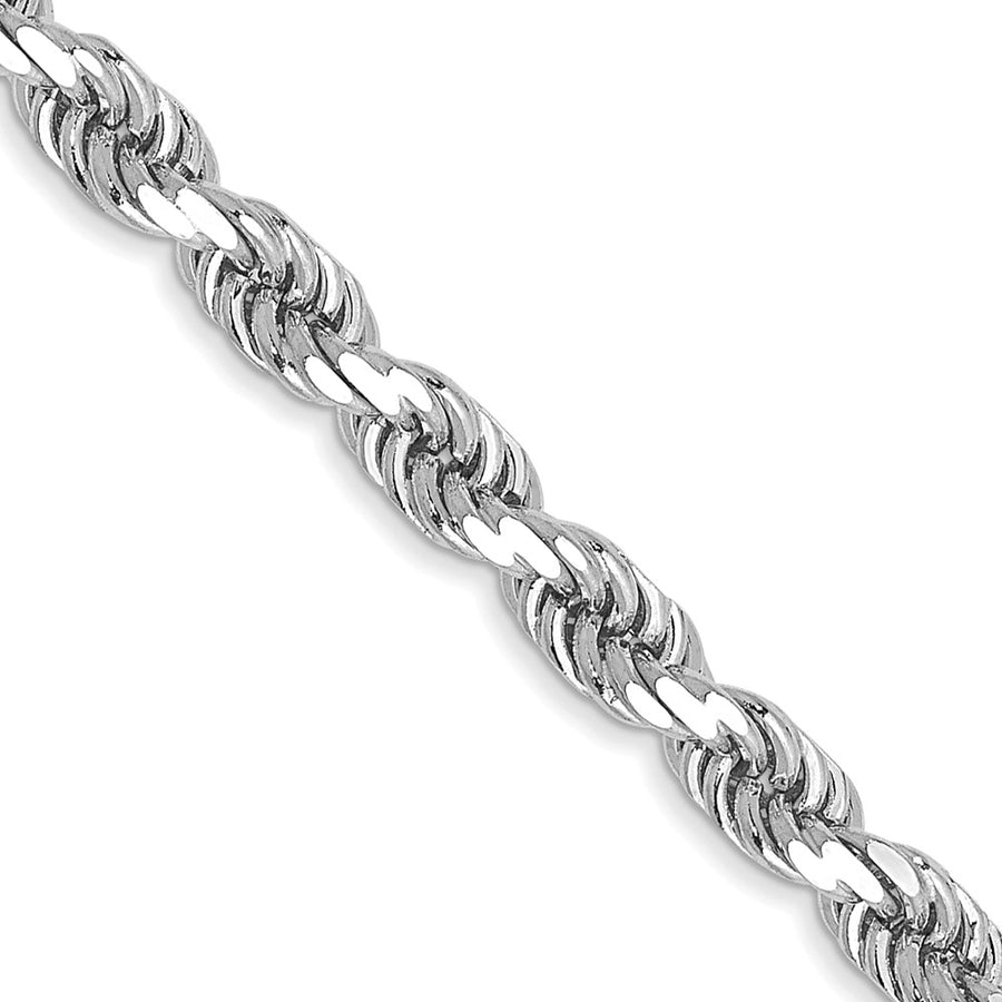 Cadena de Oro Blanco de 14K — 18 pulgadas, 3.5 mm, Estilo Cuerda con Corte Diamante y Cierre de Langosta