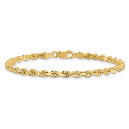 14K Yellow Gold 9 Inch 3.5mm Diamond Cut Rope Anklet with Lobster Clasp