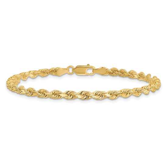 Tobillera de Cuerda con Corte Diamantado en Oro Amarillo de 14K, 9 Pulgadas, 3.5 mm con Cierre Tipo Langosta