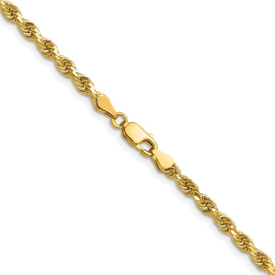 Cadena de Cuerda con Corte Diamantado de 14k Oro Amarillo, 26 pulgadas, 3.75 mm con Cierre de Langosta