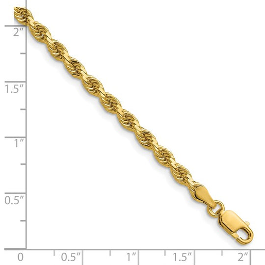  Pulsera de Cuerda Diamantada de Oro Amarillo de 14K – 18 pulgadas x 3.75 mm con Cierre de Langosta