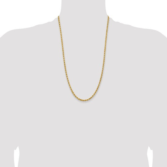 14k Yellow Gold Diamond Cut Rope Chain, 26 inches, 3.75 mm with Lobster Clasp