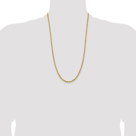Cadena de Cuerda con Corte Diamantado de 14k Oro Amarillo, 26 pulgadas, 3.75 mm con Cierre de Langosta