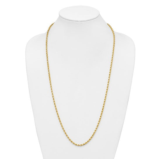 14K Yellow Gold Diamond Rope Chain, 30 Inches, 3.75 mm with Lobster Clasp