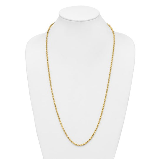 14K Yellow Gold Diamond Rope Chain, 30 Inches, 3.75 mm with Lobster Clasp