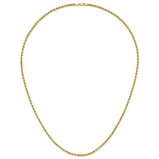 14K Yellow Gold Diamond Rope Chain, 30 Inches, 3.75 mm with Lobster Clasp