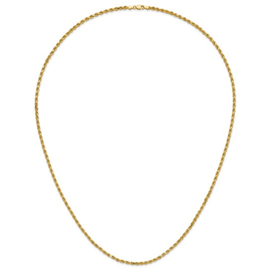 14K Yellow Gold Diamond Rope Chain, 30 Inches, 3.75 mm with Lobster Clasp
