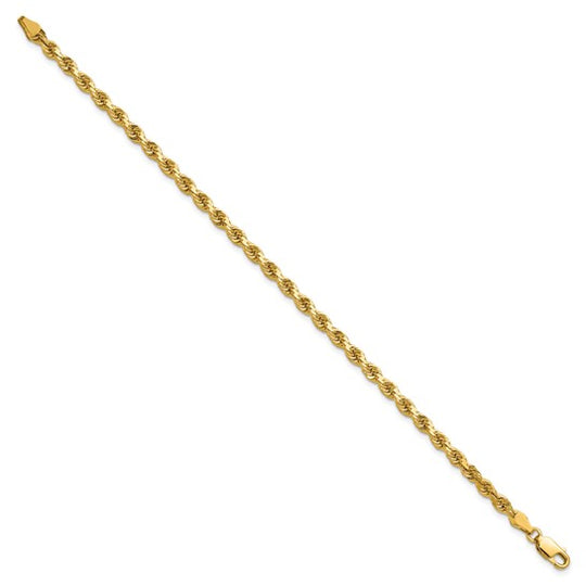 Cadena de Cuerda de Oro Amarillo de 14K – 7 Pulgadas y 3.75 mm con Corte Diamante