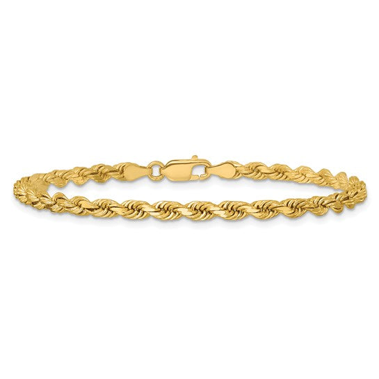 Cadena de Cuerda de Oro Amarillo de 14K – 7 Pulgadas y 3.75 mm con Corte Diamante