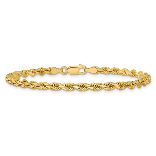 Cadena de Cuerda de Oro Amarillo de 14K – 7 Pulgadas y 3.75 mm con Corte Diamante