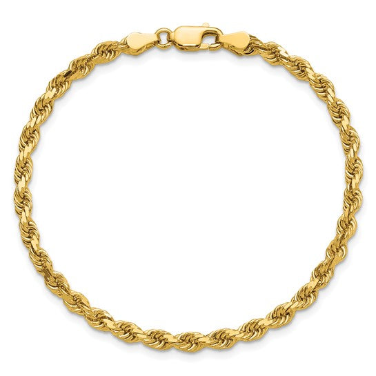 Cadena de Cuerda de Oro Amarillo de 14K – 7 Pulgadas y 3.75 mm con Corte Diamante