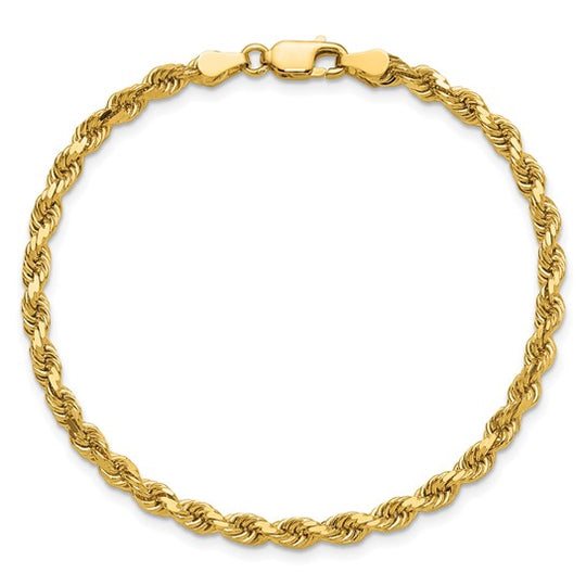 Cadena de Cuerda de Oro Amarillo de 14K – 7 Pulgadas y 3.75 mm con Corte Diamante