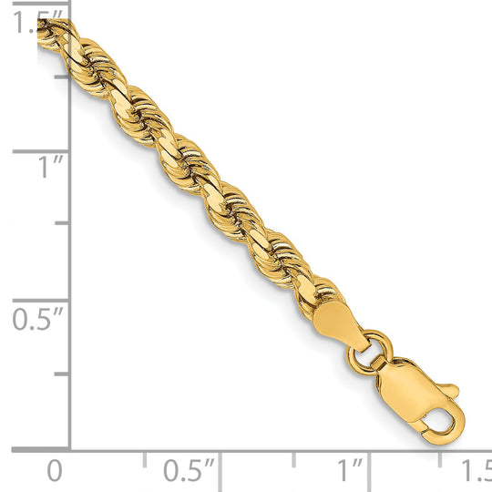 Cadena de Cuerda de Oro Amarillo de 14K – 7 Pulgadas y 3.75 mm con Corte Diamante