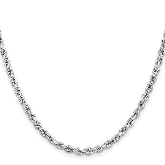 Cadena de Oro Blanco 14K de 26 Pulgadas y 3.75mm de Grosor Tipo Cuerda con Corte Diamantado y Cierre de Langosta