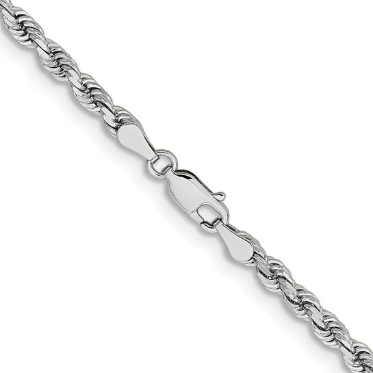 Cadena de Oro Blanco de 14K, 20 Pulgadas, 3.75 mm, Estilo Cuerda con Corte Diamante y Cierre de Langosta
