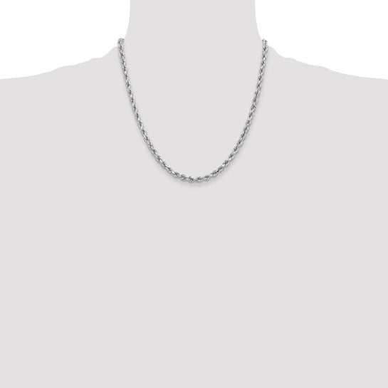 Cadena de Oro Blanco de 14K, 20 Pulgadas, 3.75 mm, Estilo Cuerda con Corte Diamante y Cierre de Langosta