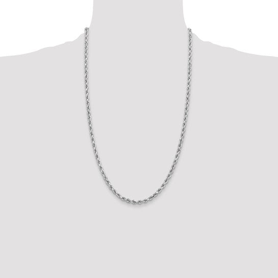 Cadena de Cuerda de Oro Blanco 14K de 18 Pulgadas y 3.75 mm con Corte de Diamante