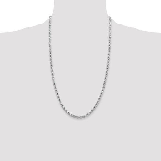 Cadena de Cuerda de Oro Blanco 14K de 18 Pulgadas y 3.75 mm con Corte de Diamante