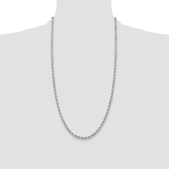 14K White Gold 3.75mm Diamond Cut Rope Chain - 28 Inches