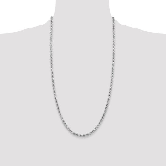 Cadena de Cuerda de Oro Blanco 14K de 3.75 mm con Corte Diamante - 28 Pulgadas