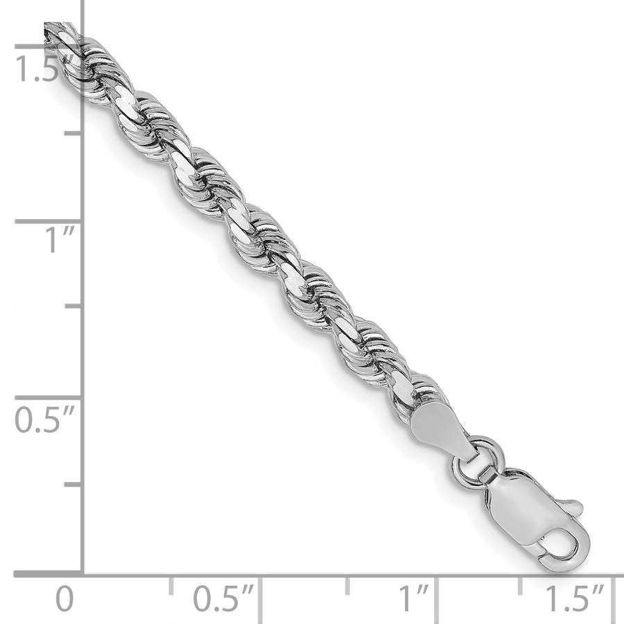 Tobillera de Cadena de Cuerda de Oro Blanco de 14K de 9 Pulgadas y 3.75 mm con Broche de Langosta y Corte de Diamante