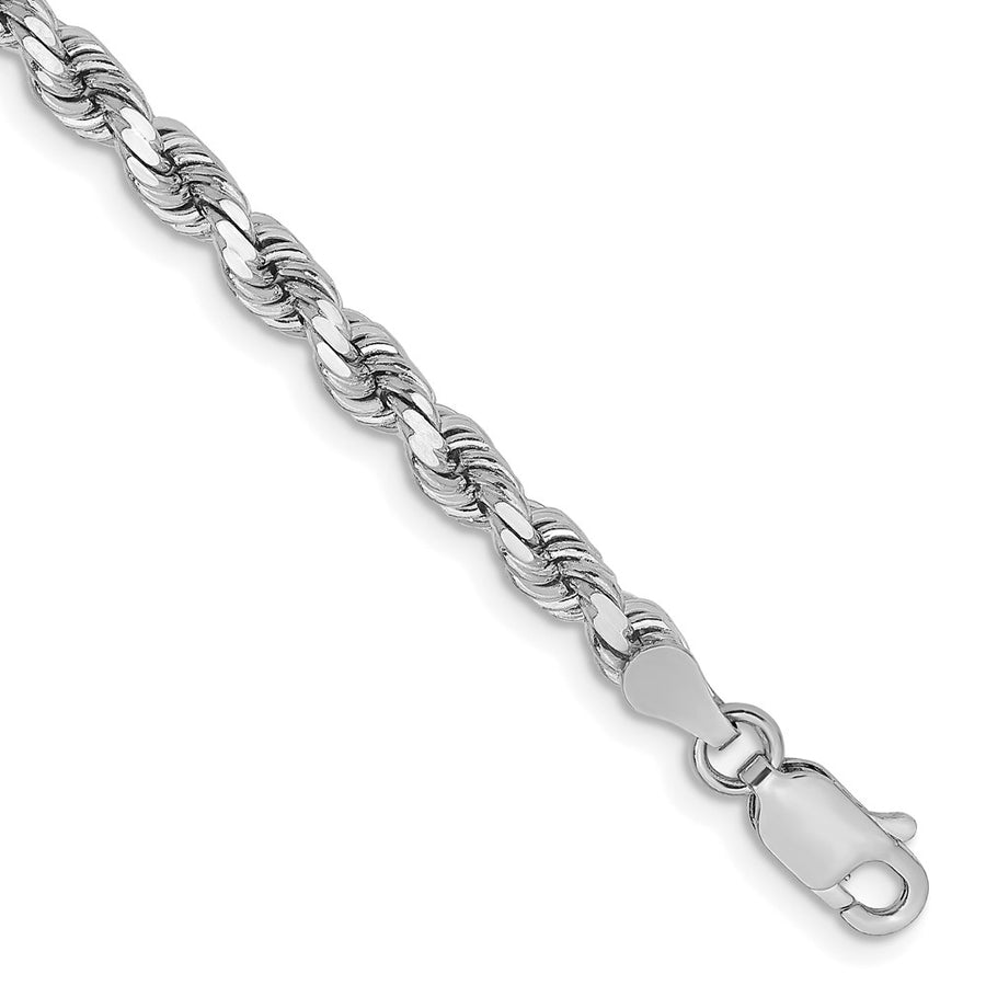 Tobillera de Cadena de Cuerda de Oro Blanco de 14K de 9 Pulgadas y 3.75 mm con Broche de Langosta y Corte de Diamante
