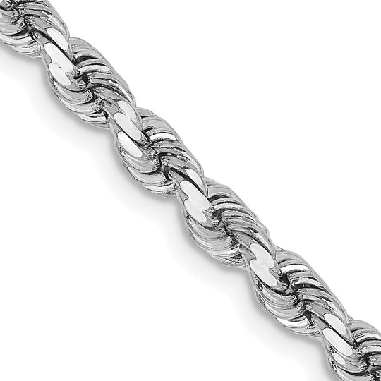 Cadena de Oro Blanco 14K de 26 Pulgadas y 3.75mm de Grosor Tipo Cuerda con Corte Diamantado y Cierre de Langosta