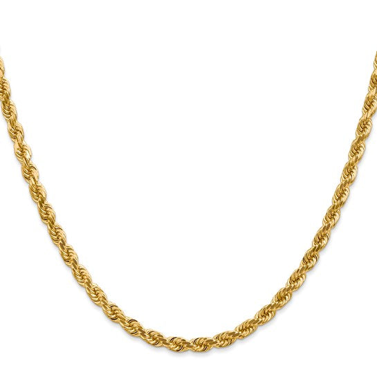 Cadena de Cuerda de Oro Amarillo de 14k de 16 Pulgadas con Corte Diamante y Cierre de Langosta