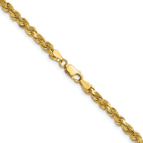 Cadena Rope de 14K de 30 pulgadas, 4 mm con Corte Diamante y Cierre de Langosta