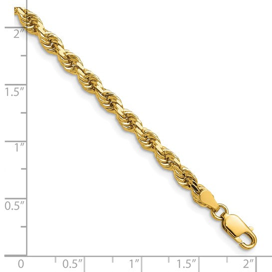 Cadena de Cordón en Oro Amarillo de 14K de 28 Pulgadas y 4 mm con Corte Diamante y Cierre de Langosta