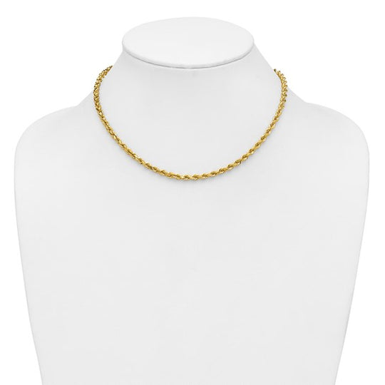 14k Yellow Gold 16 Inch Diamond Cut Rope Chain with Lobster Clasp