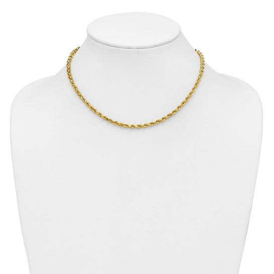 Cadena de Cuerda de Oro Amarillo de 14k de 16 Pulgadas con Corte Diamante y Cierre de Langosta