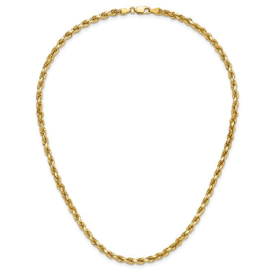 Cadena de Cuerda de Oro Amarillo de 14k de 16 Pulgadas con Corte Diamante y Cierre de Langosta