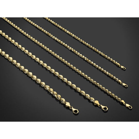 14k Yellow Gold 16 Inch Diamond Cut Rope Chain with Lobster Clasp