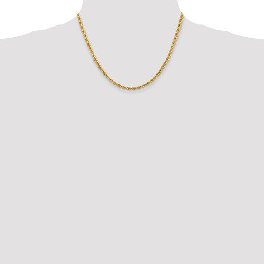 Cadena de Cuerda D/C de Oro Amarillo de 14K, 18 Pulgadas, 4 mm con Broche Tipo Langosta
