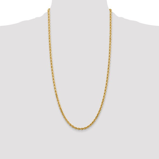 Cadena de Cordón en Oro Amarillo de 14K de 28 Pulgadas y 4 mm con Corte Diamante y Cierre de Langosta