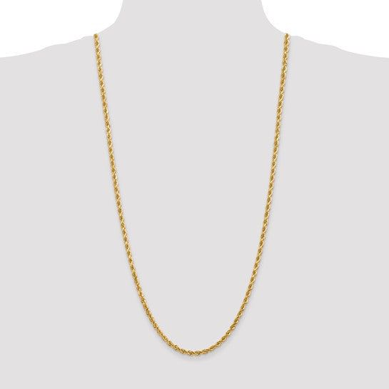 Cadena Rope de 14K de 30 pulgadas, 4 mm con Corte Diamante y Cierre de Langosta