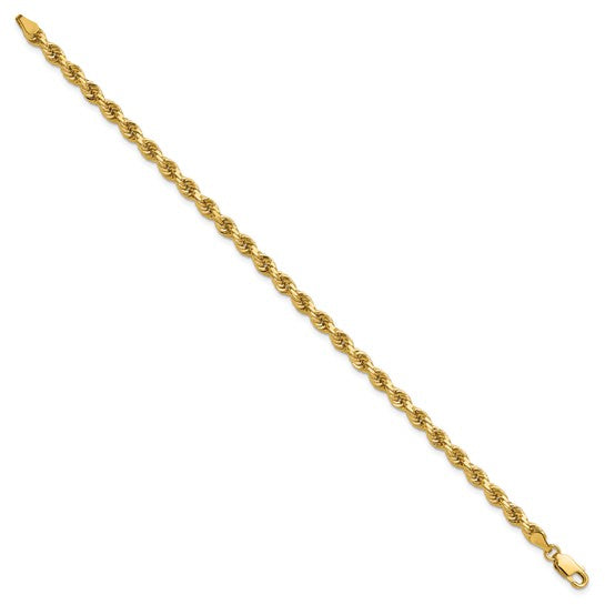 Tobillera 14K Oro Amarillo 9 Pulgadas 4mm Cadena de Cuerda con Corte Diamante y Cierre de Langosta