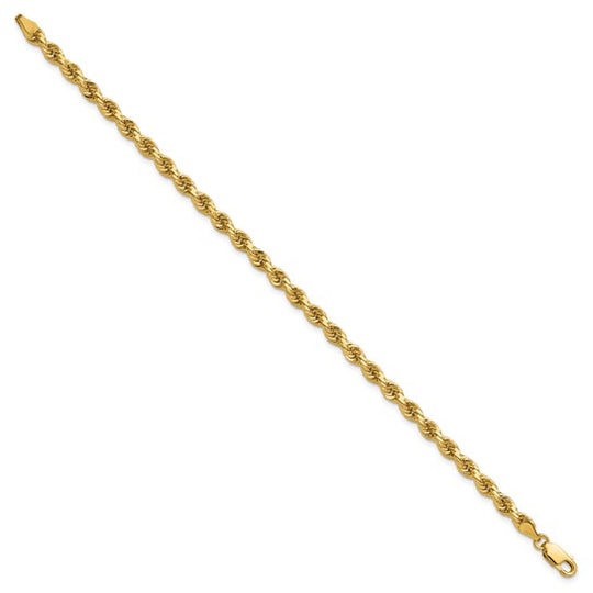 Cadena de Pulsera de 14K, 7 pulgadas, Estilo Cuerda de 4 mm con Corte Diamante y Cierre de Langosta