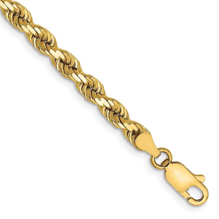 Tobillera 14K Oro Amarillo 9 Pulgadas 4mm Cadena de Cuerda con Corte Diamante y Cierre de Langosta