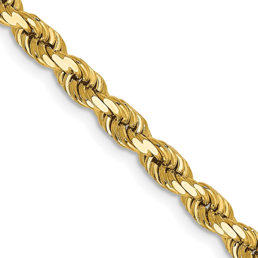 Cadena de Cuerda de Oro Amarillo de 14k de 16 Pulgadas con Corte Diamante y Cierre de Langosta