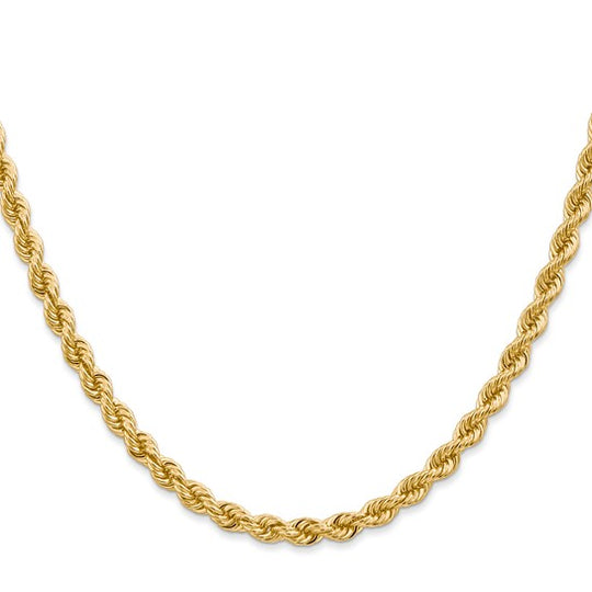 Cadena de Oro Amarillo de 14K, 30 Pulgadas, 4mm, Rope con Cierre de Langosta