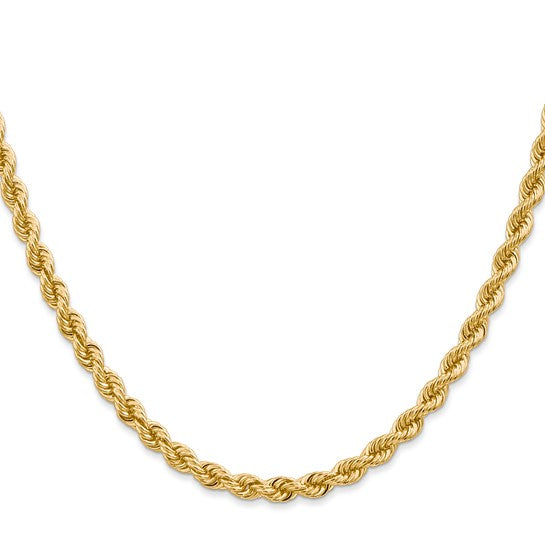 Cadena de Oro Amarillo de 14K, 30 Pulgadas, 4mm, Rope con Cierre de Langosta