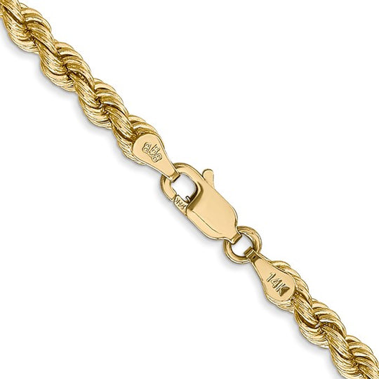 Cadena de Oro Amarillo de 14K, 30 Pulgadas, 4mm, Rope con Cierre de Langosta