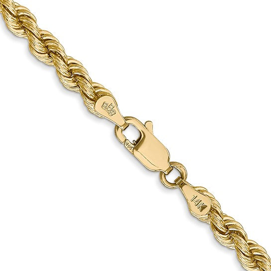 Cadena de Cuerda de 14K Oro Amarillo de 28 Pulgadas y 4mm con Cierre de Langosta