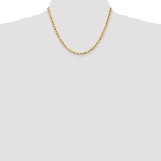 Cadena de Oro Amarillo de 14K – 18 pulgadas, 4 mm, Cuerda Regular con Cierre de Langosta